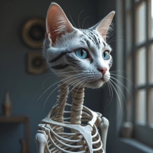 Hyperrealistic, zephyr, skeleton cat