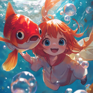 happy goldfish, anime style
