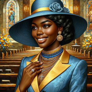 A spiritually enriching illustration portrays an African America...
