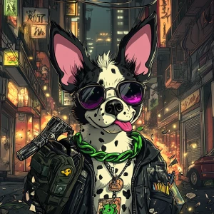 Create an image of a cartoon-style anthropomorphic dog with a wh...