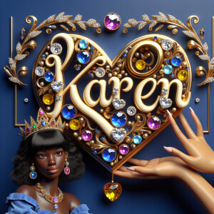 VCraft a 3-D image showcasing the name 'KAREN' in a luxurious go...