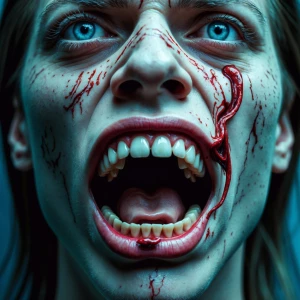 Surreal close-up photograph of a human face where the mouth is t...