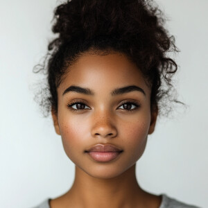 A 22-year-old African American woman with a clean face, looking...