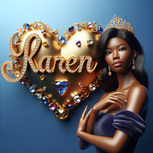 VCraft a 3-D image showcasing the name 'KAREN' in a luxurious go...