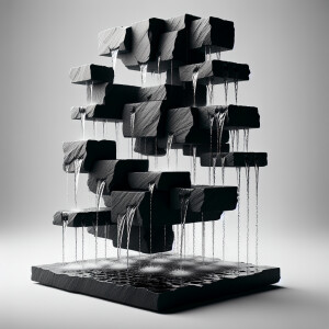 Black slate stone, floating waterfall connected through stainles...