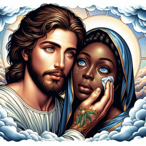 Ensure that the image distinctly represents both Jesus Christ an...