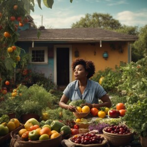 Create me an image of a beautiful African American planting her...
