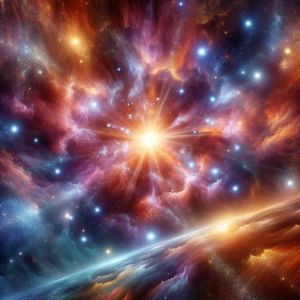 Create a detailed illustration of a cosmic nova set in a vast un...