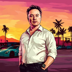 Elon Musk in GTA art style — — in the style of a Grand Theft Au...