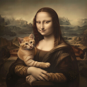 The Mona Lisa holding a cat