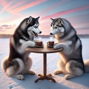 huskies drinking coffee
