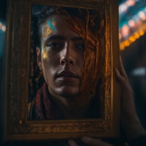 As an unsuspecting man looks beneath a cloth, draped over the cu...