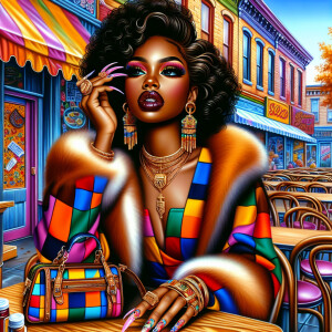Airbrush style: A 90’s scene landscape, an old town cafe with co...