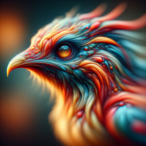 Weird imaginary bird, vivid colors, hyper ultra photorealistic