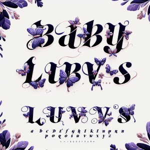 Leters BABY LUVS in 5different calligraphys and fonts. Butterfly...