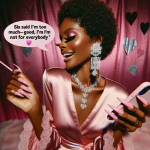 Create an image of an African American woman styled as a glamoro...