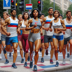 Running club Russians in Berlin with the image of strong and rug...