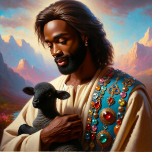Oil painting of an African-American man resembling Jesus Christ,...