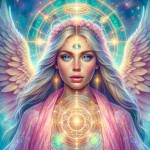 Create a digital painting of a celestial, divine feminine figure...