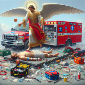 Create a realistic 3D oil painting depicting a scene of emergenc...