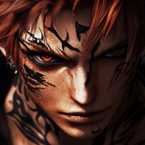 Create a highly detailed, close-up of a male anime character's f...