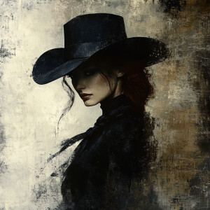 Create an artistic portrait featuring a woman with a round face...