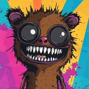 Stylized character portrait of a mischievous designer toy creat...