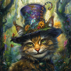 A mischievously grinning Cheshire cat, its enigmatic smile seemi...