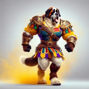 A muscular anthropomorphic st bernard  warrior, inspired by Capt...