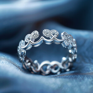 Sterling silver ring adorned with intricate heart designs all ov...