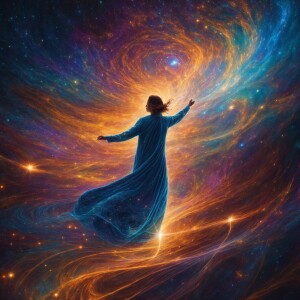 In a swirling tapestry of vibrant colors and shimmering light, a...