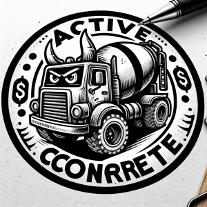Circular cartoon logo cement truck with  black, intigrate the wo...