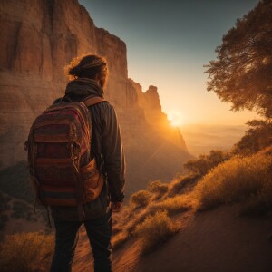 In the soft golden light of dusk, a hyper-realistic digital noma...