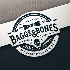 Create a logo incorporating the name "Baggs&Bones" prominently a...