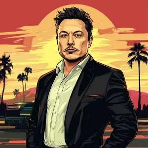Elon Musk in GTA art style — trenchers — in the style of a Grand...