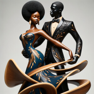 3d wood and porcelain sculpture of an Afrocentric woman with a m...
