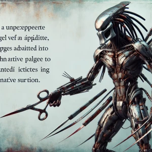 Edward scissor hands, in the style of Yautja's (Hunter Predator)...