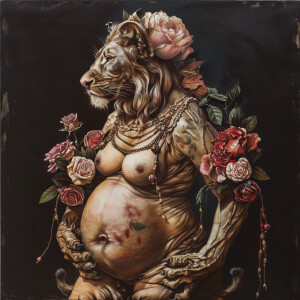 Pregnant lion eared woman