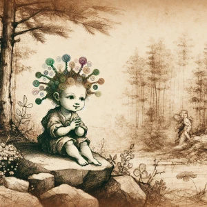 gorgeous Tiny girl with rainbow colored pigtails nude on rock in...