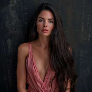 Capture the elegance of a fair-skinned woman with dark long hair...