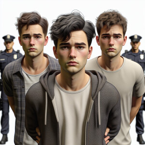 3 male Caucasian teenagers. walk. (((All three teens have their...