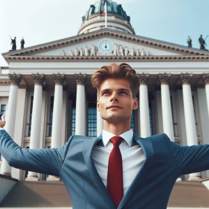 Trump with arms outstretched standing in front of the White Hous...