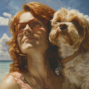 Photorealistic high resolution image. Light ginger haired 44 yea...