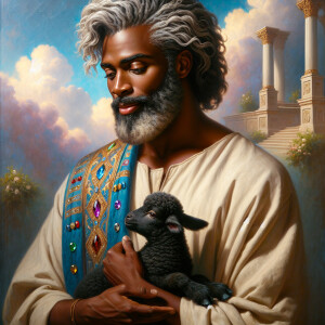 Oil painting of an African-American man resembling Jesus Christ,...