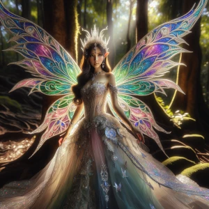 Create a hyper-realistic image of a fairy princess with diamond-...