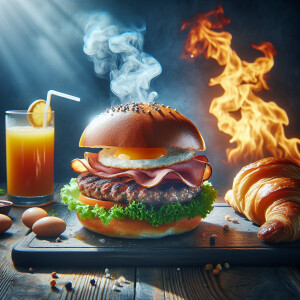Juice croissant of ham blue difumated backgrownd