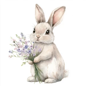 cute light colored rabbit with a sweet face, big expressive eyes...