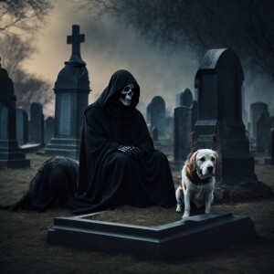 Create a realistic photo-style image of the Grim Reaper seated s...