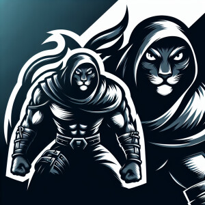 muscular menacing catlike figure with piercing eyes in a ready t...