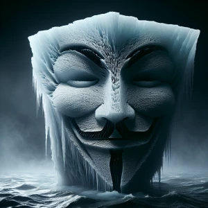 Macro photography. A cracked iceberg forms a "V" for vendetta ma...